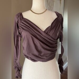 Ruched crop top with surplice front